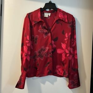 Red floral Fred David satiny/silky button down polyester shirt